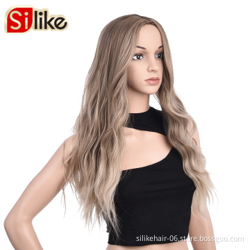 Hot Selling Ombre Ash Brown Color Machine Made Wig For Black Women Daily Use Heat Resistant Synthetic Body Wave Haircut Wigs